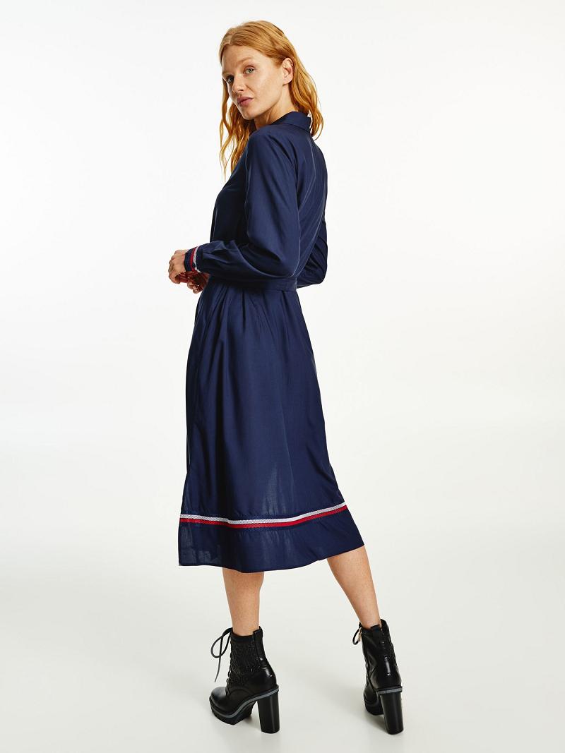 Női Tommy Hilfiger Belted Polo Midi Dresses Kék | HU 45ZUT